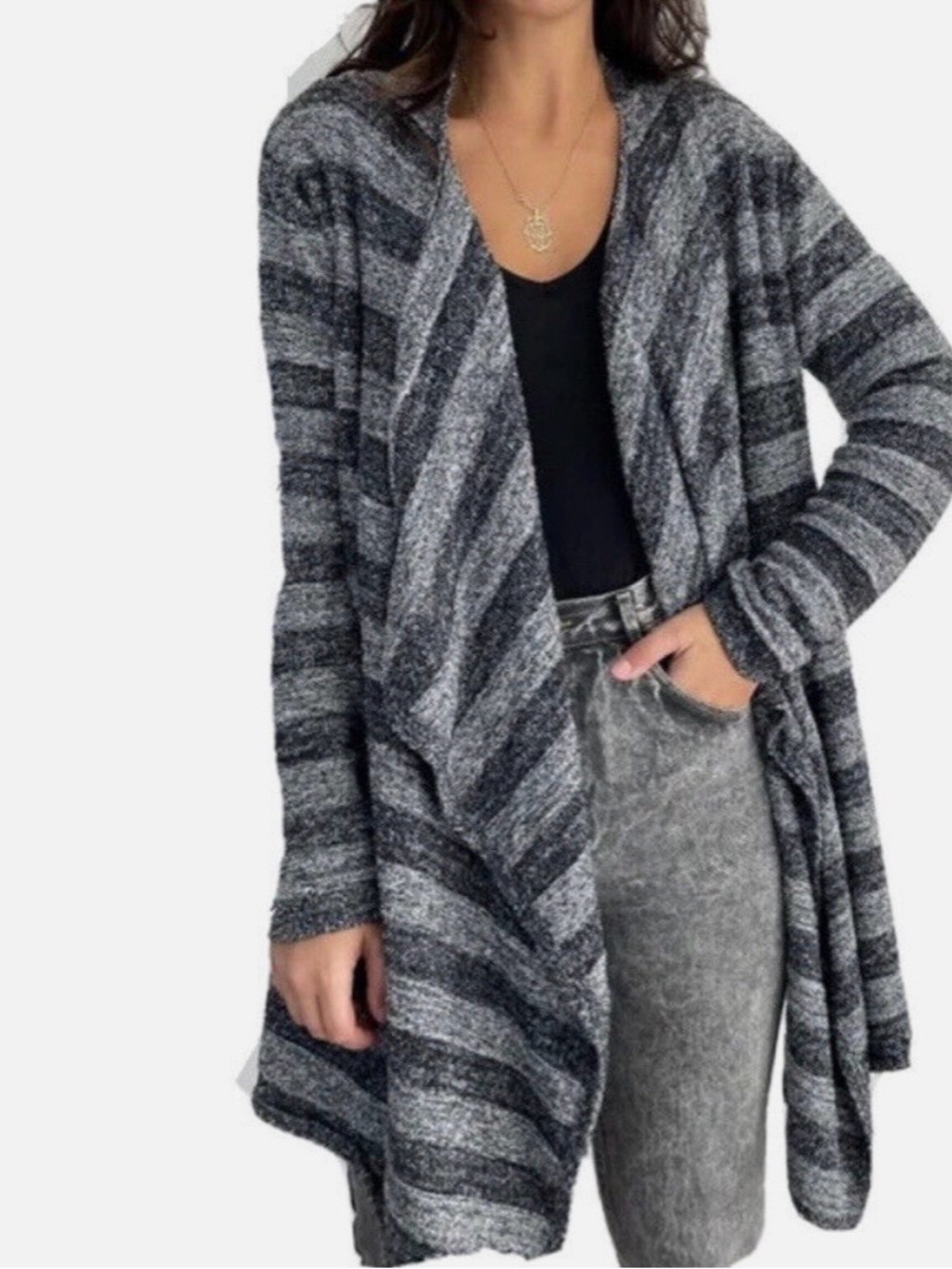 Barefoot Dreams Bamboo Chic Lite Striped Open-Front Wrap Cardigan